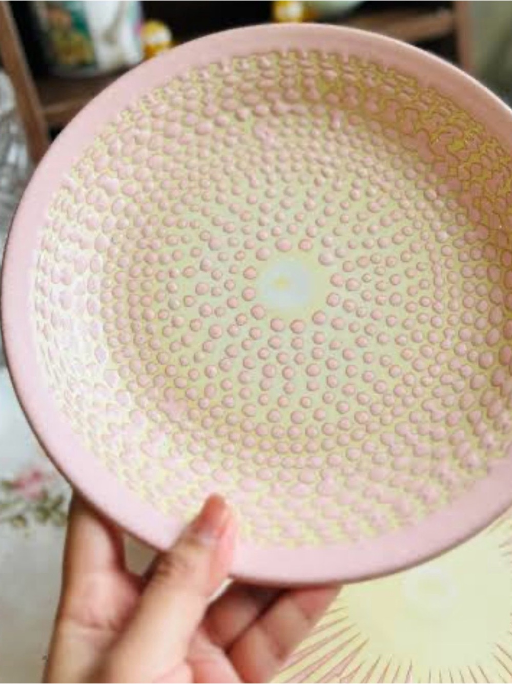 Handmade Pink Decorative Dot-Pattern side dish